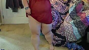 bbw brunette milf lingerie striptease big natural tits