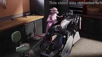 Furry bird bound tight milked hard by dominant girl machine!