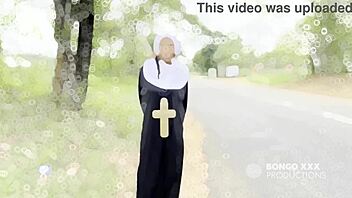 Horny ebony nun ass worshiped then fucked hard