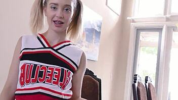 Pigtail cheerleader teen rims licks fucks older guy with hitachi vibes