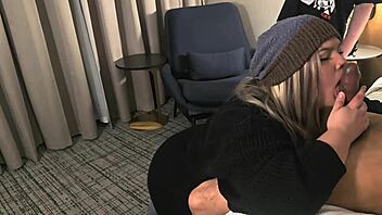 First Huge Cock Deepthroat Cuckold Experience with Curvy Blonde