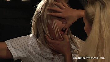 Submissive lesbian with bouncy naturals takes deep strap-on pounding
