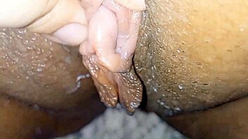 horny amateur shows off big wet clit and pussy teasing softly