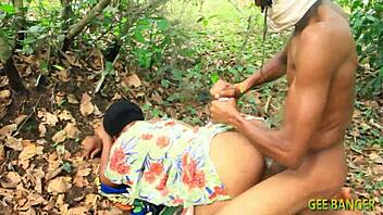 Chubby ebony big tits pussy ripped fucked doggystyle outdoor cumshot
