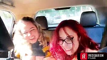 Two Crazy Latinas And Blondes Fuck In Car While Street Crowd Watches Big Tits Action