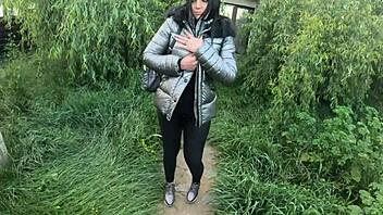 gardener blasts thick cum all over shiny down jacket