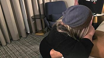 First Huge Cock Deepthroat Cuckold Experience with Curvy Blonde