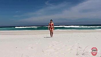 Skinny short hair brunette teen gives beach blowjob deepthroat facial cumshot