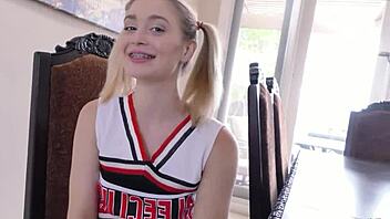 Pigtail cheerleader teen rims licks fucks older guy with hitachi vibes