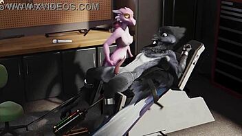 Furry bird bound tight milked hard by dominant girl machine!