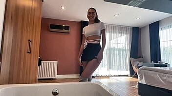 hot tall brunette teen waitress wet clothed pov pounding