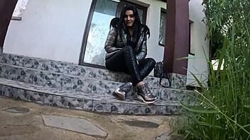 gardener blasts thick cum all over shiny down jacket