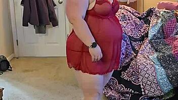 bbw brunette milf lingerie striptease big natural tits