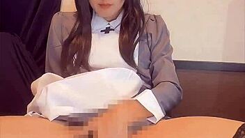 Black-haired nurse ladyboy masturbates quietly in solo crossdressing frenzy!