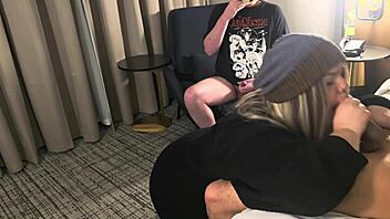 First Huge Cock Deepthroat Cuckold Experience with Curvy Blonde