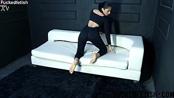 sexy skinny brunette charlot kinks out in tight spandex