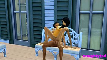 cheating neighbor sneaks out to ride futa cock on balcony