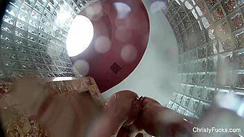 Christy Mack's steamy backstage shower lesbian play
