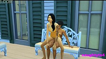 cheating neighbor sneaks out to ride futa cock on balcony