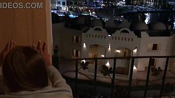 skinny slut gets pounded hard right on the outdoor balcony cumshot