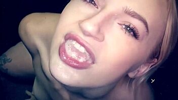 big tittied brunette slurps gloryhole cum greedily