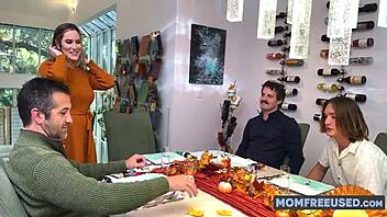 Milf gangbang fills all holes on thanksgiving