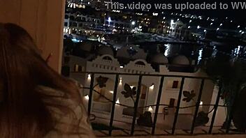 skinny slut gets pounded hard right on the outdoor balcony cumshot