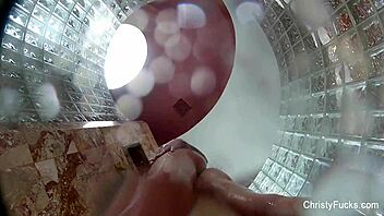 Christy Mack's steamy backstage shower lesbian play