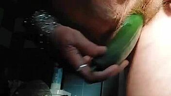 granny fucks hairy pussy with cucumber 🥒💦