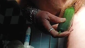 granny fucks hairy pussy with cucumber 🥒💦