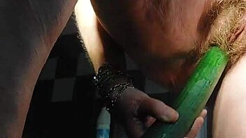 granny fucks hairy pussy with cucumber 🥒💦