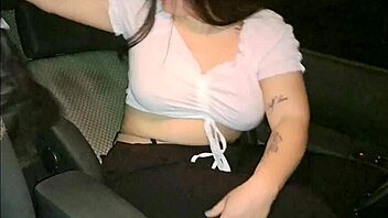 married wife caught stroking pussy in car on trip, so naughty?