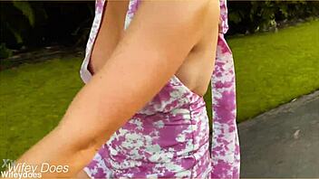 wife dares public downblouse big tits flashing tease