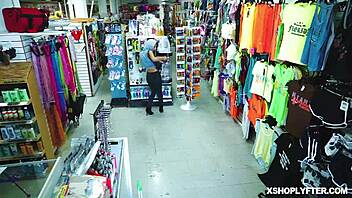 Security guard face fucks shoplifter babe emma starletto hard at work