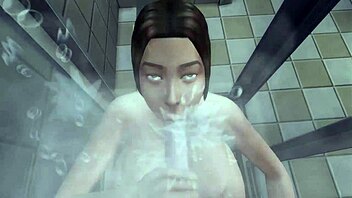 naughty big tit milf maid showers her huge ass and boobs!