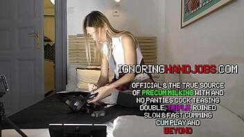 Hot Horny Blonde Reads Book Teases Big Cock Handjob Amazingly