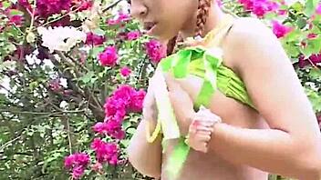 Serena's 18 big tits and perfect shaved pussy outdoors