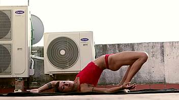 Hot woman in red begs hard rooftop fuck! 🔥😈🏢