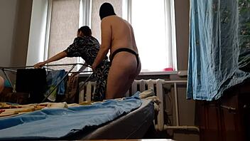 strapon fucks brunette girlfriend bent over big ass tits