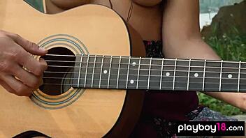naked blonde anna katarina strips guitar outdoors 🎸💋