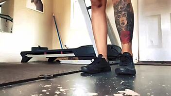 peeking at giantess intense workout session
