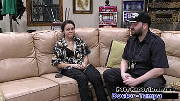 Dr Tampa tests Mara Luv's shaved pussy backstage