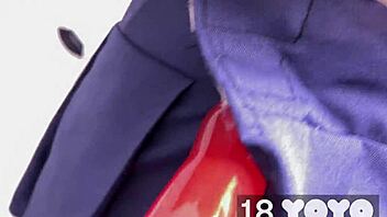 Teacher sneaks dildo to cute student for classroom fun