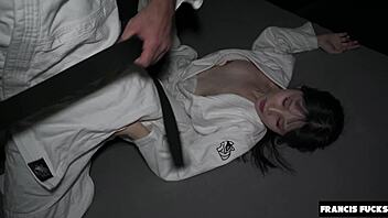 Misbehaving petite Asian slut endures rough doggystyle punishment in garage