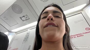 Juicy Brazilian Brunette's Huge Pussy Lips Spread in Homemade Toilet Fuck
