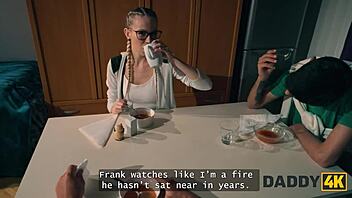 daddy pounds skinny pigtail girl hard on kitchen table