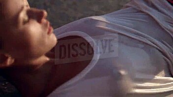 blonde russian teases wet nipples through see-through bra on beach