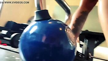 peeking at giantess intense workout session