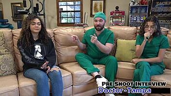 Dr Tampa tests Mara Luv's shaved pussy backstage