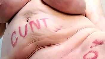 Granny's body marked with naughty notes begs for your deep fuck and sloppy blowjob